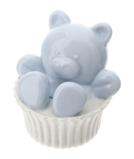Hervit - Orsetto Blu con Pirottino in Porcellana Dipinto a Mano - 6,5x6,5cm