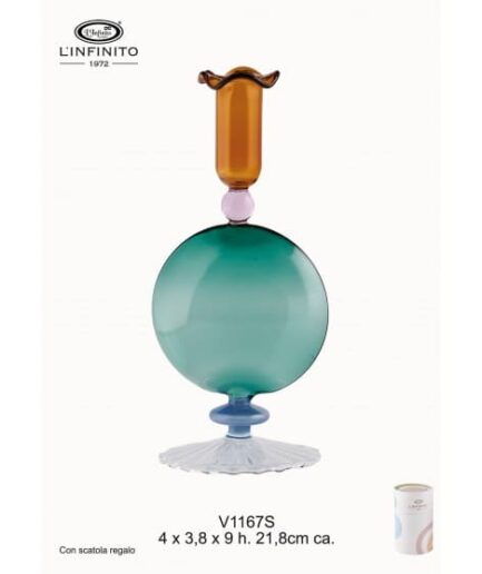 L'Infinito - Candeliere Colorato in Vetro – H 21,8 cm