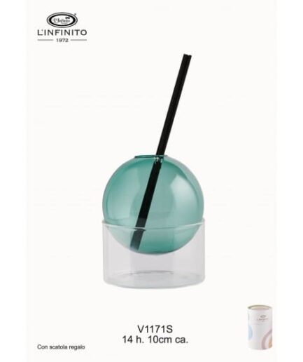 L'Infinito - Sfera di Vetro Color Giada su Cilindro Trasparente – H 14 cm