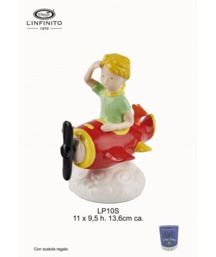 L'Infinito -  Statuina Piccolo Principe su Aereo – Un Volo di Fantasia – 11 x 9,5 x 13,6 cm