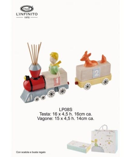 L'Infinito - Treno del Piccolo Principe in Porcellana – Un Viaggio Magico con Due Vagoni – 18,5 x 6 x 16,2 cm / 15,8 x 5,4 x 14,1 cm